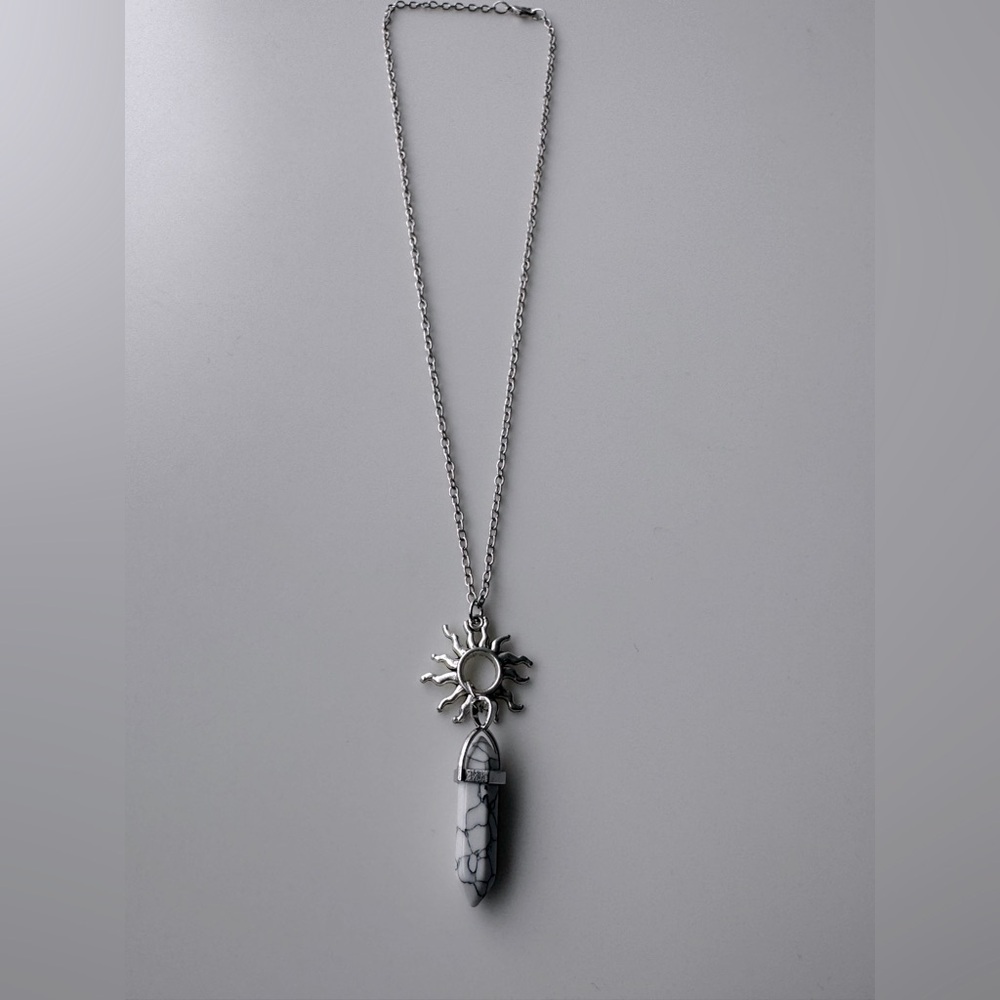 Silver Sun and Hematite Pendant Necklace, New